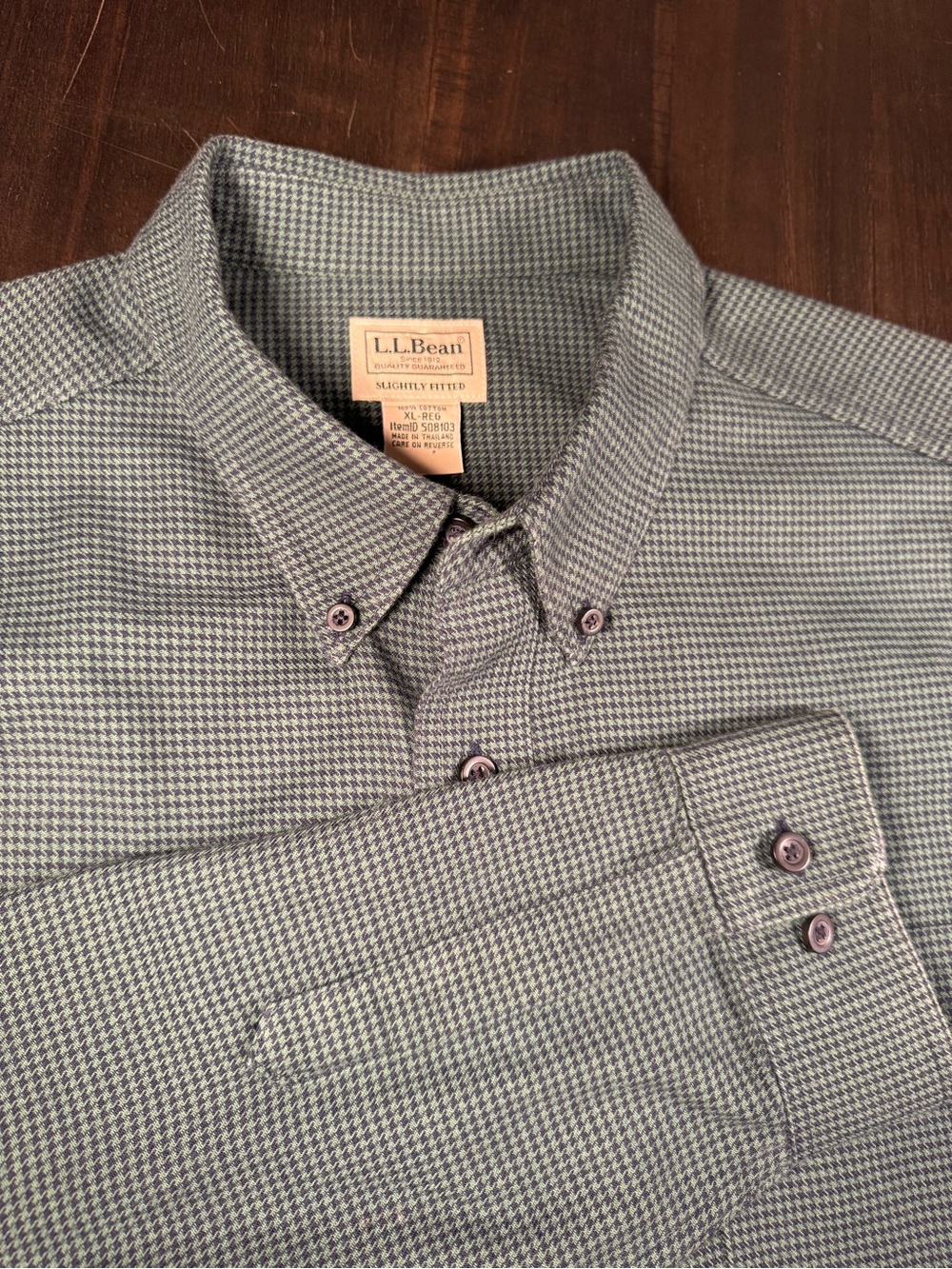 L.L. Bean Men’s Button-Down Houndstooth Shirt - Green XL
